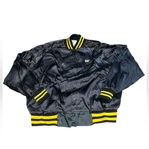 VTG 80s Caterpillar Black Satin Jacket Tonkin Construction Size Large READ